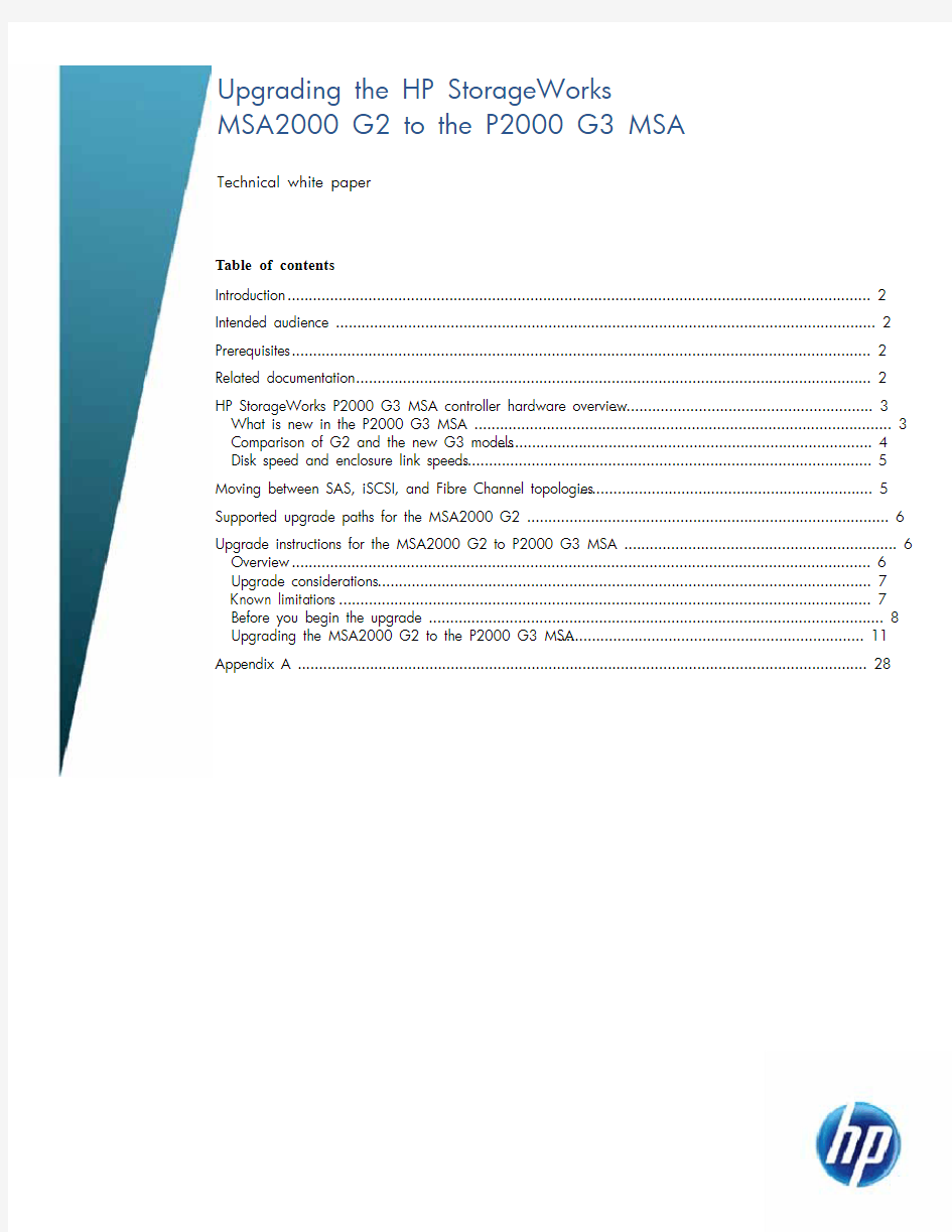 Upgrading the HP StorageWorks MSA2000 G2 to the P2000 G3 MSA White Paper