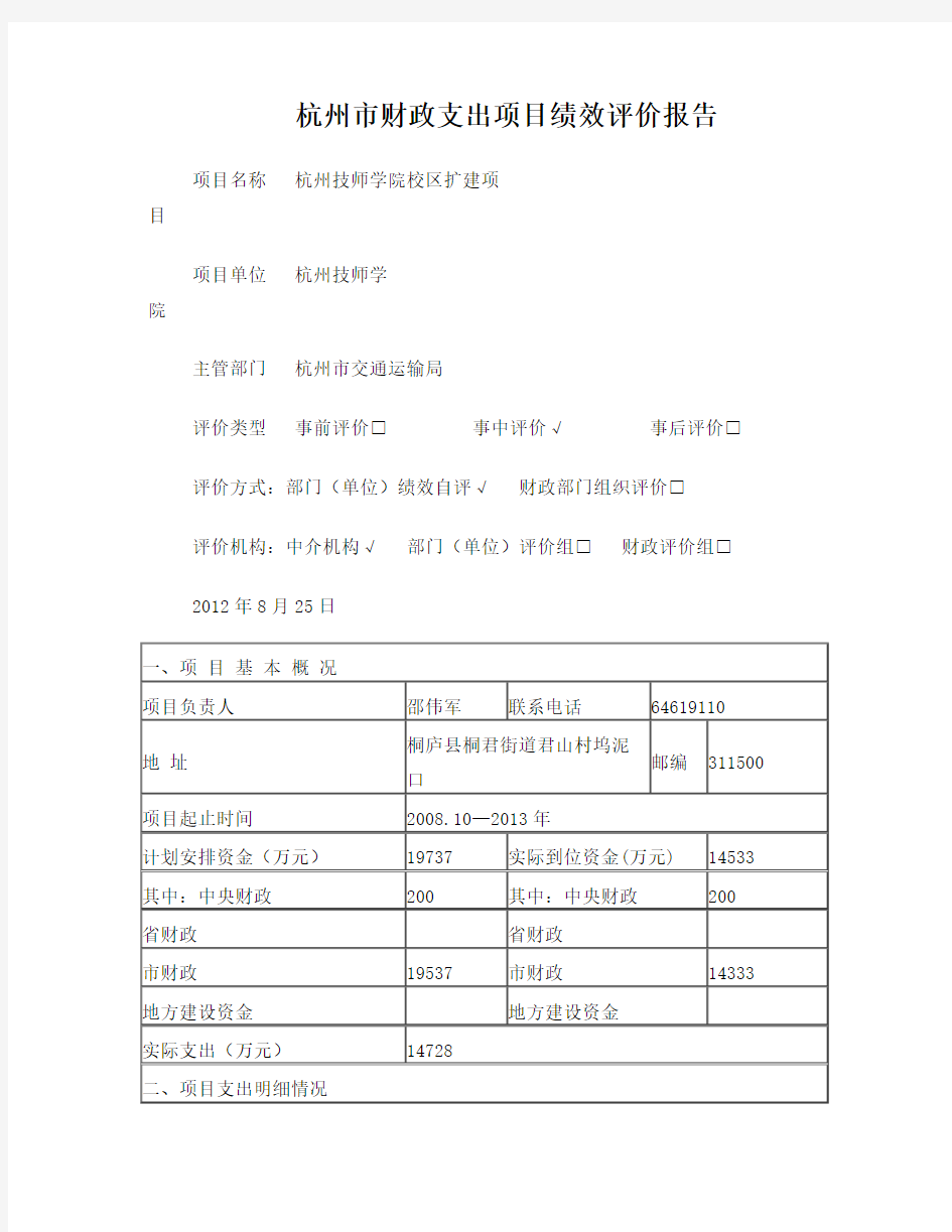 项目绩效评价报告模板1