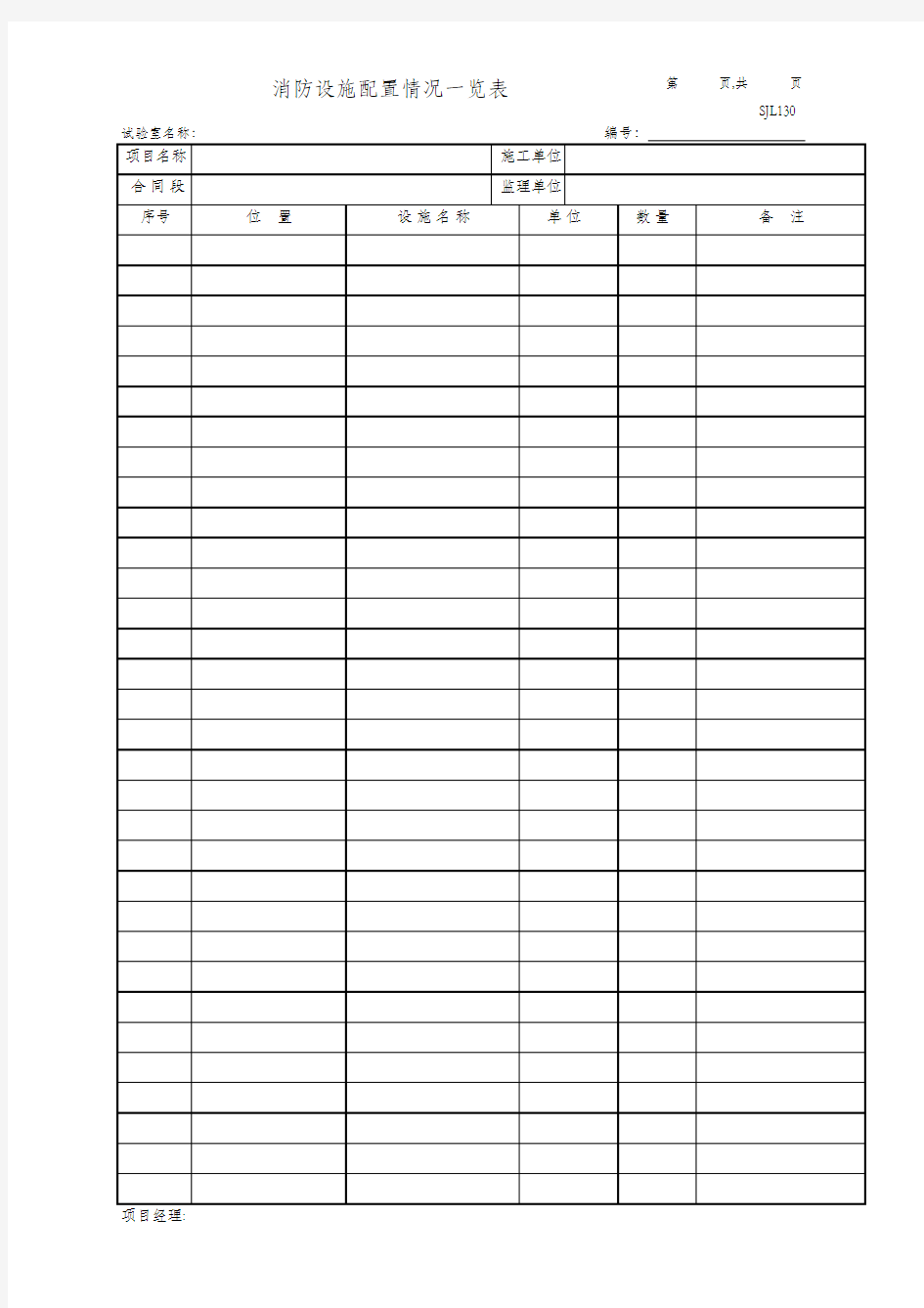 消防设施配置情况一览表(SJL130)