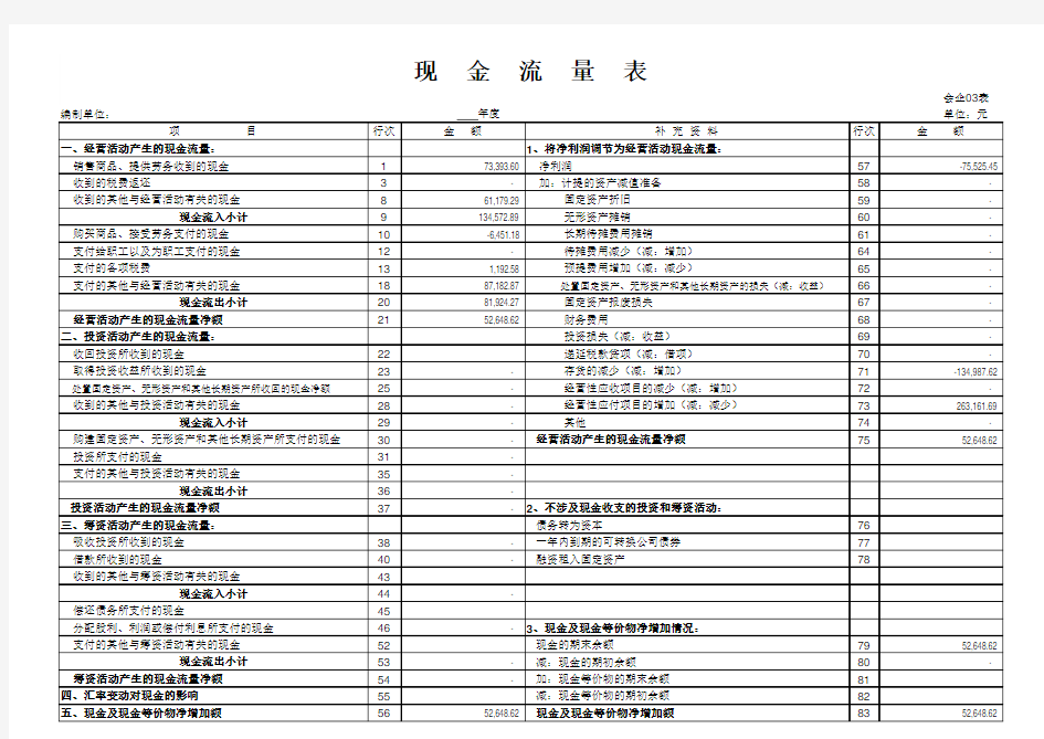 现金流量表(自动生成)模板