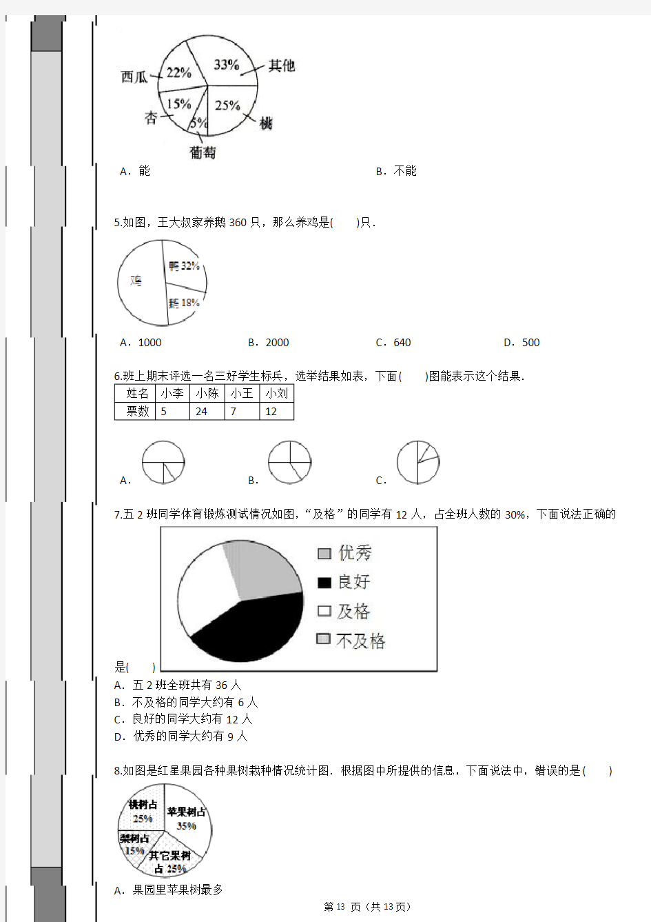 人教新版六年级上册第七单元扇形统计图