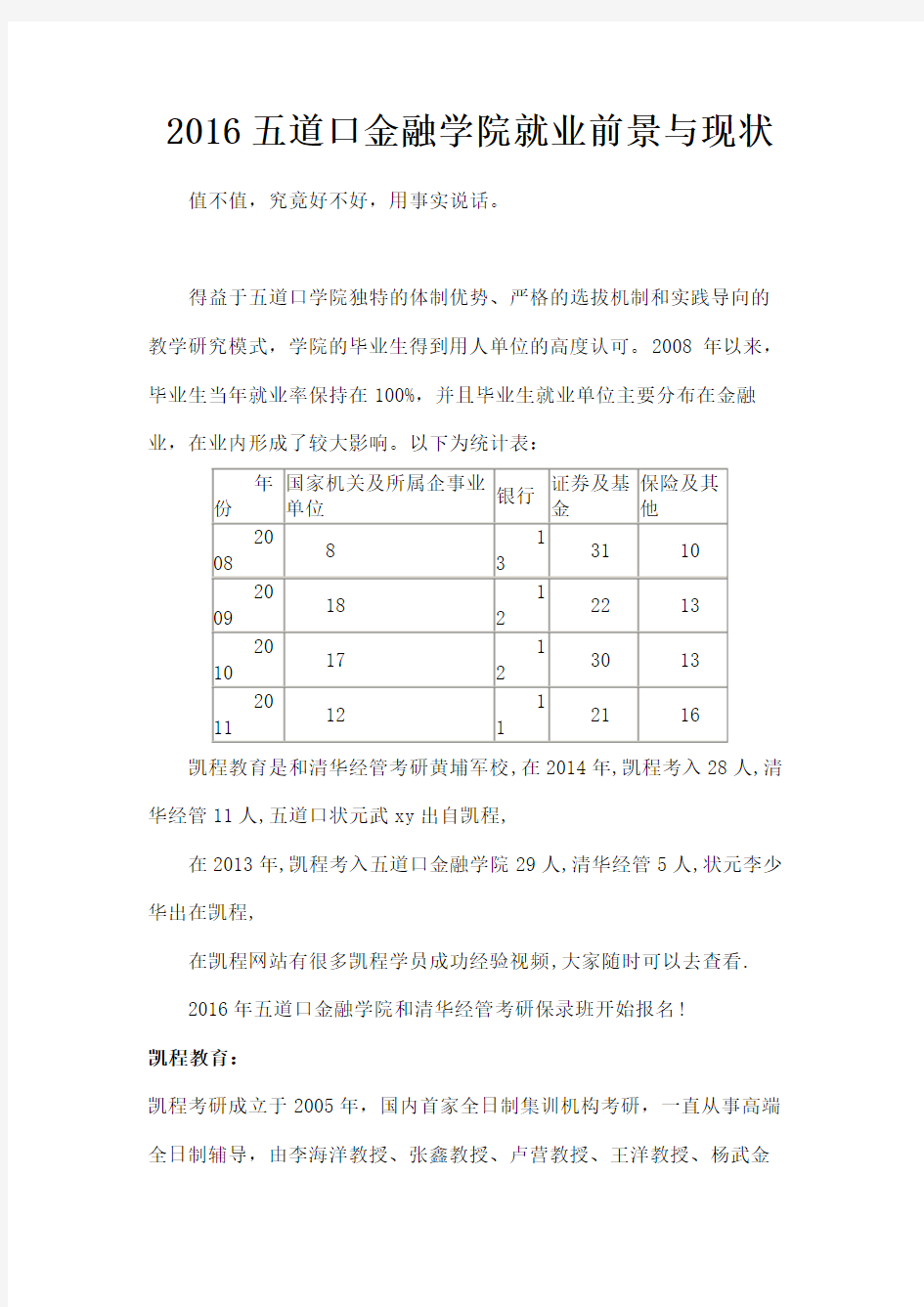 五道口金融学院就业前景与现状