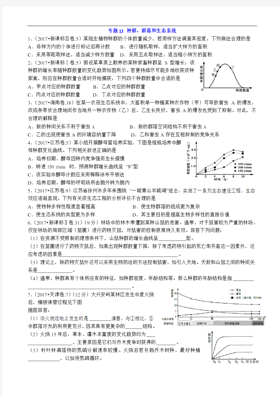 专题13 生态系统(高考题分类)