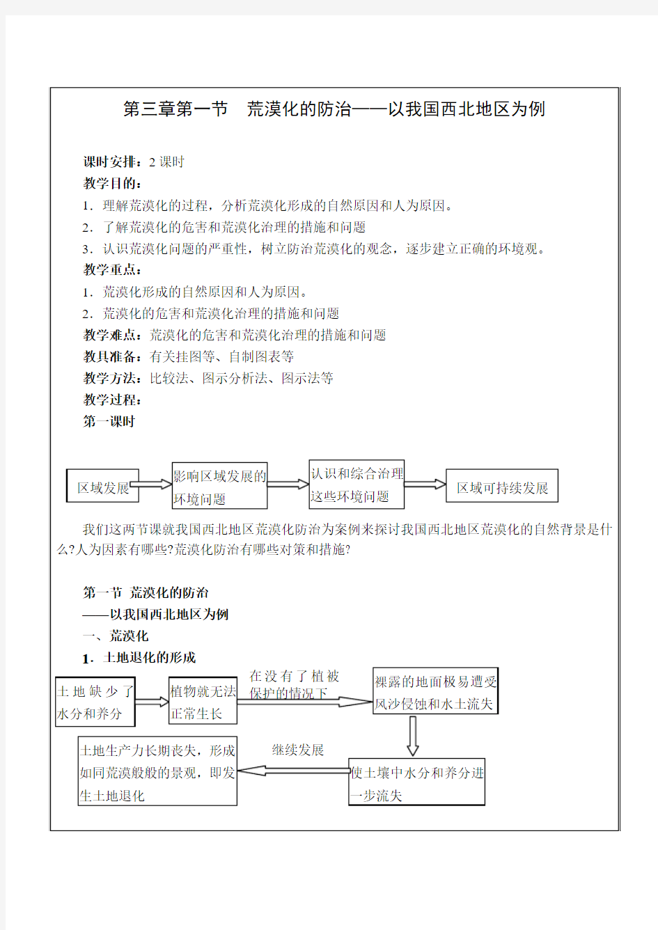 高中地理必修三第二章第一节荒漠化的防治教案