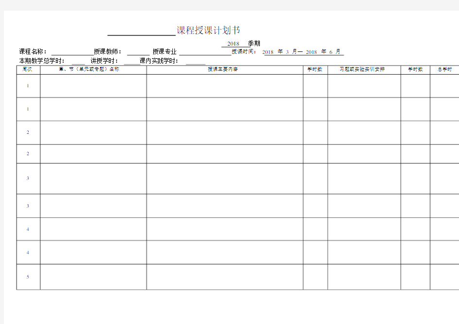 各类课程授课计划书模板