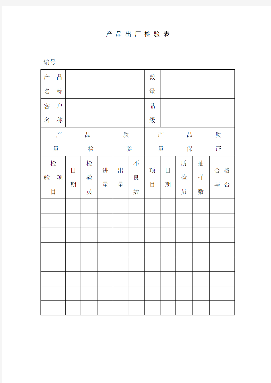 产品出厂检验表表格模板、doc格式)
