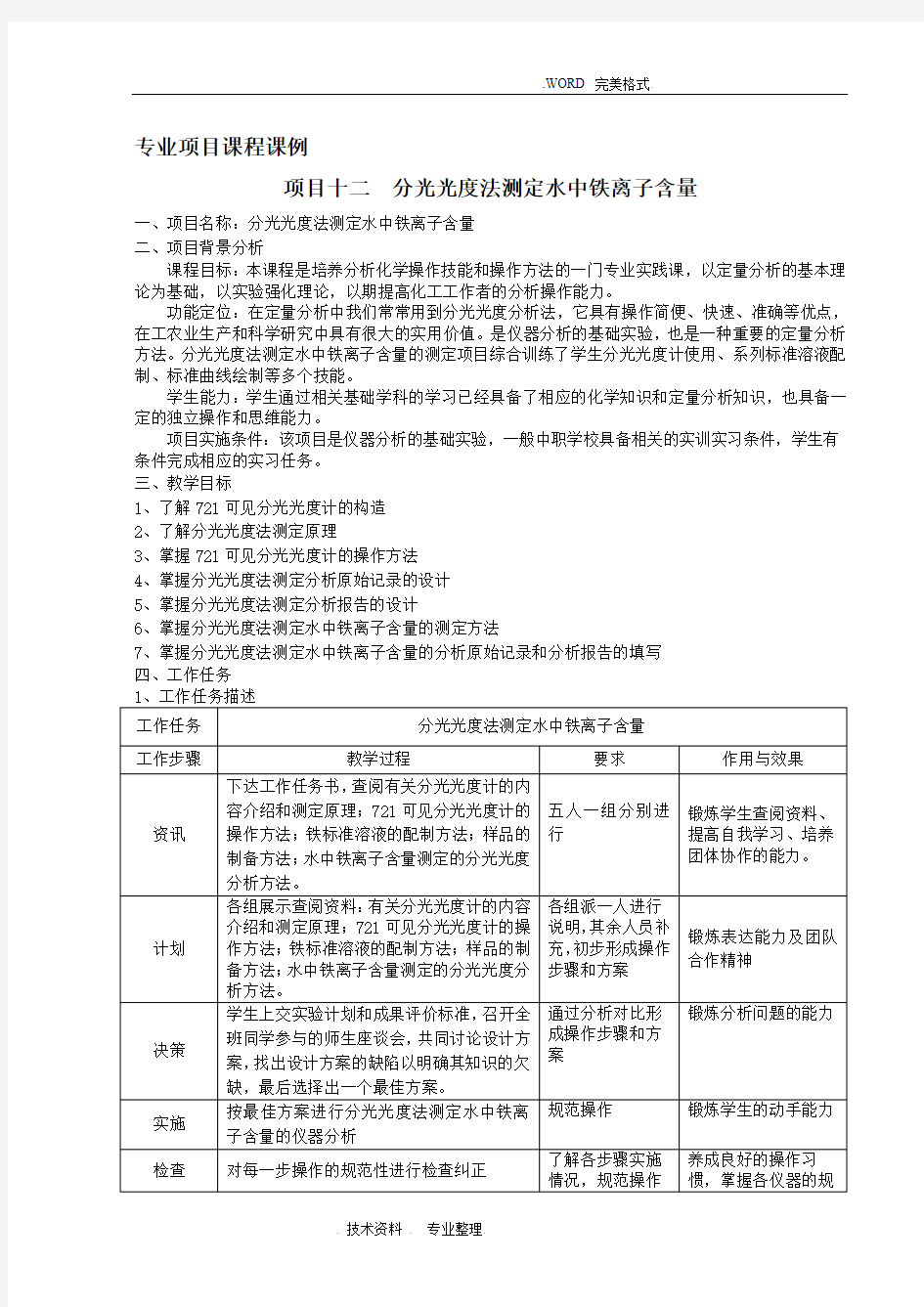 分光光度法测定水中铁离子含量