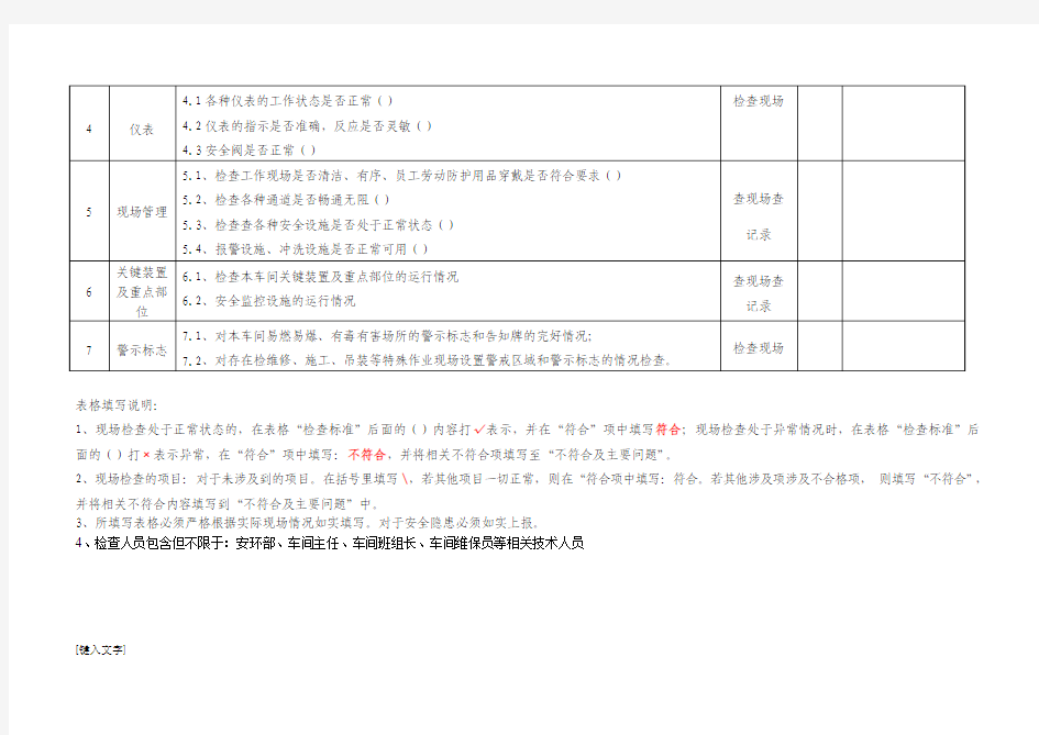 部门(车间)级安全隐患检查表