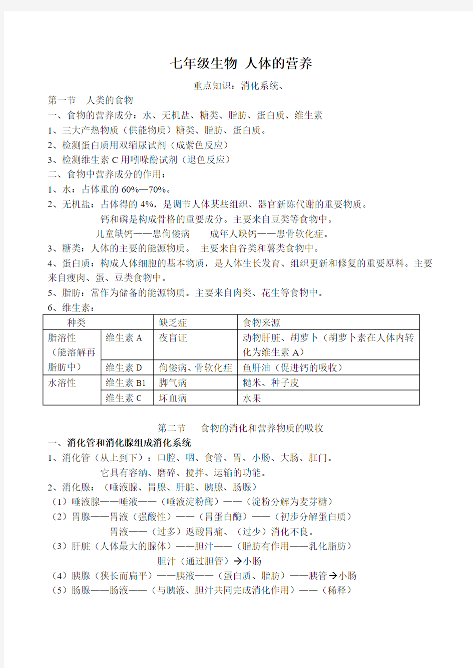 七年级生物 人体的营养