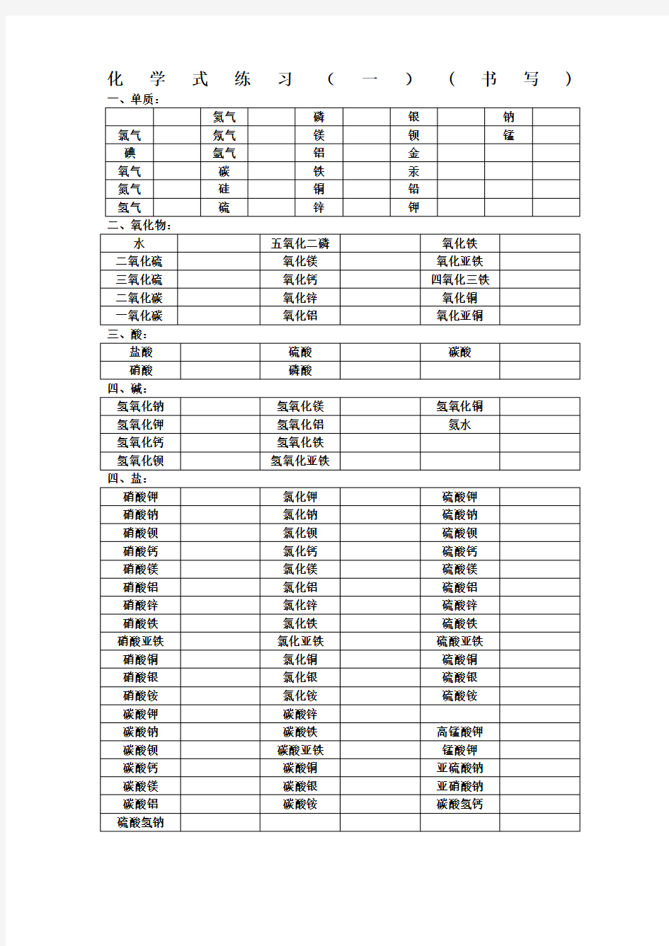 化学式书写练习学生