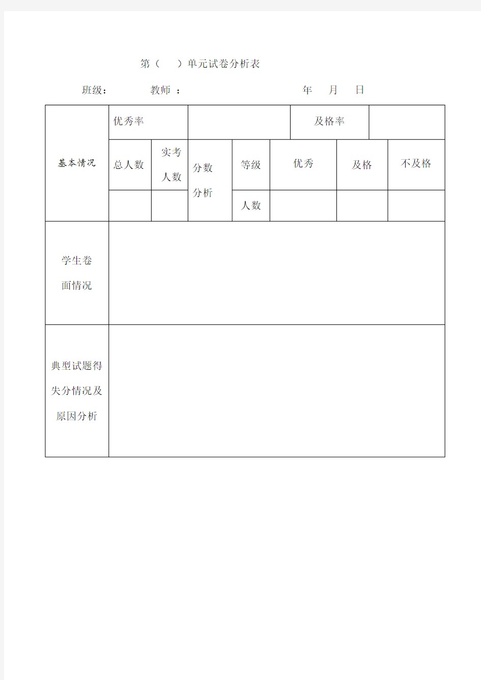 单元试卷分析表