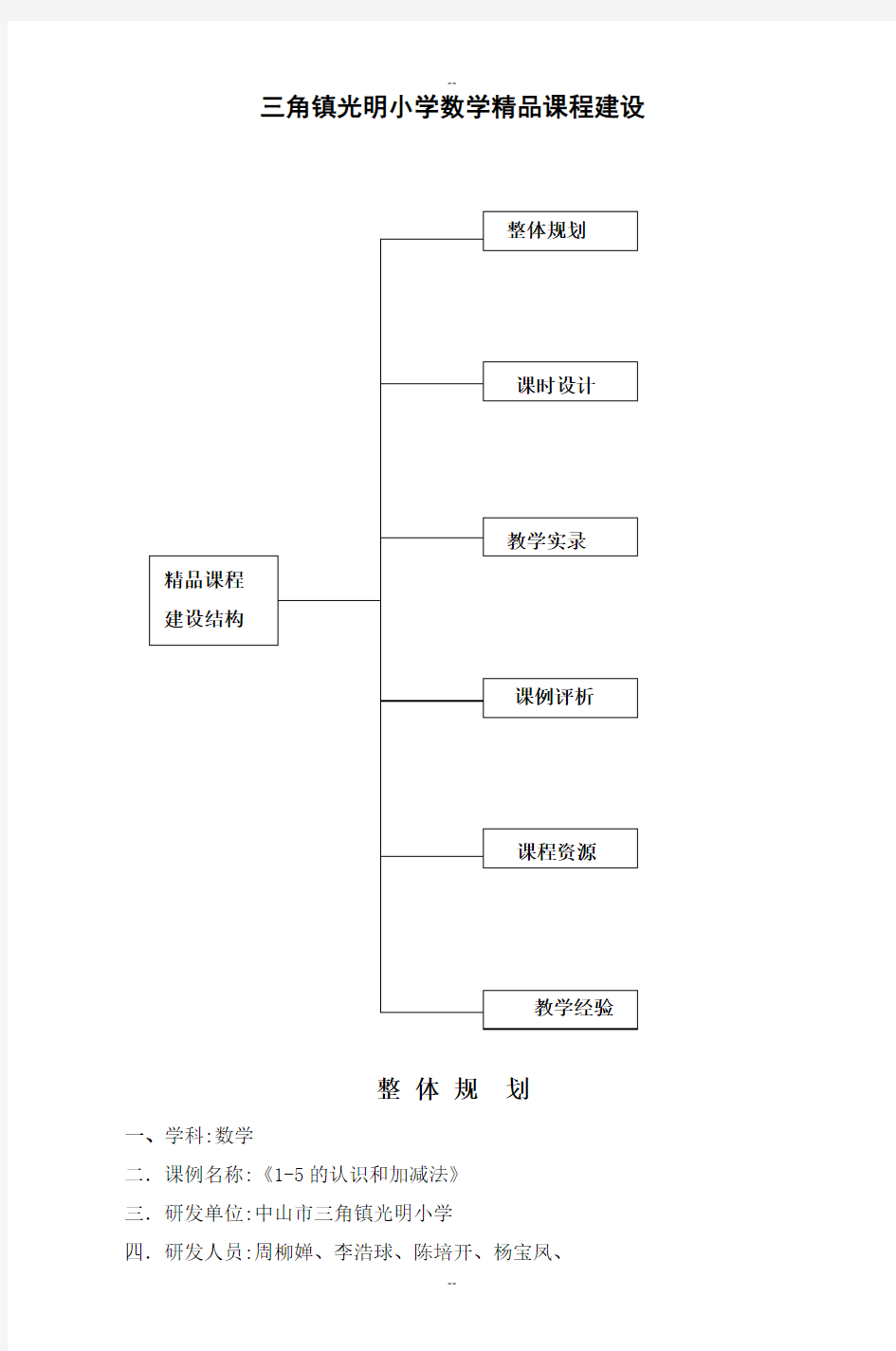 三角镇光明小学数学精品课程建设