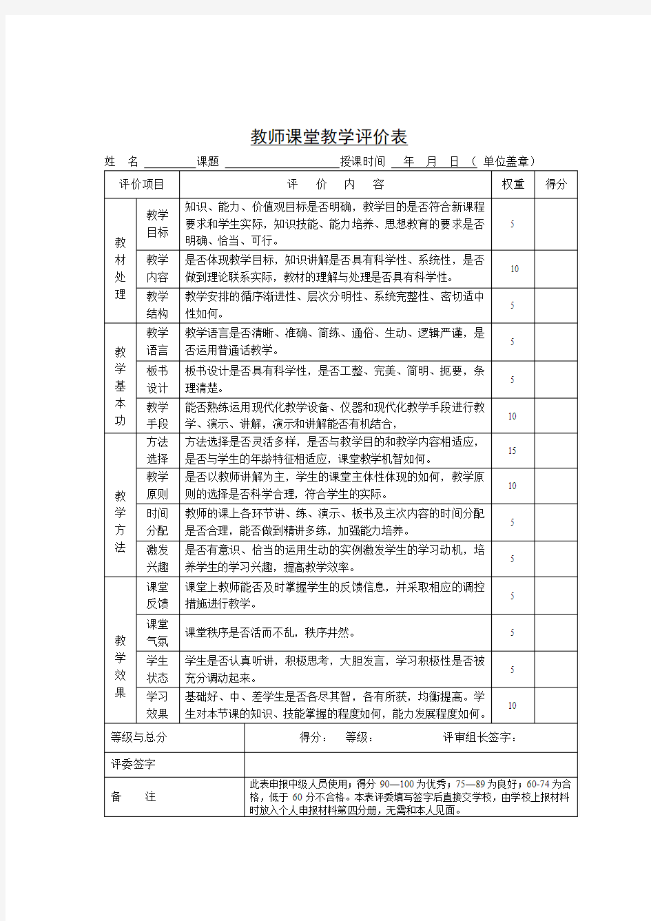 教师课堂教学评价表 (1)