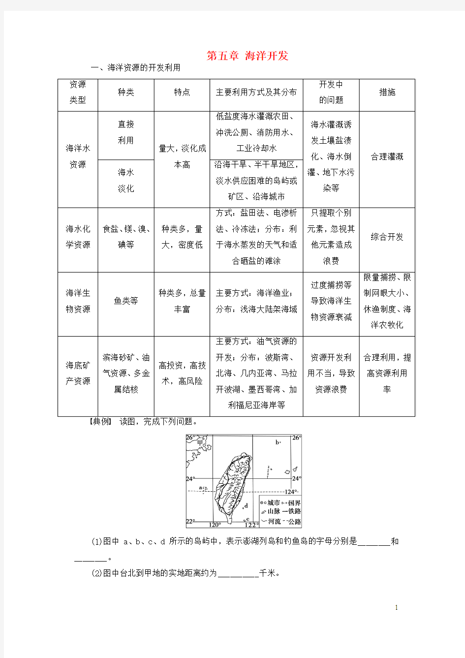 2015-2016学年高中地理 第五章 海洋开发学案 新人教版选修2