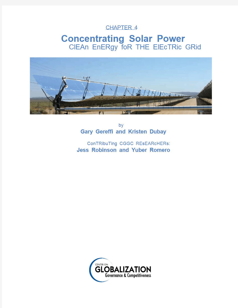 Concentrating Solar Power Clean energy for the electric Grid