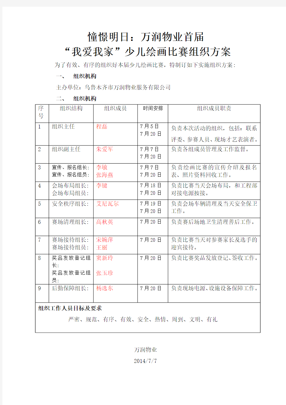 “我爱我家”少儿绘画比赛组织方案