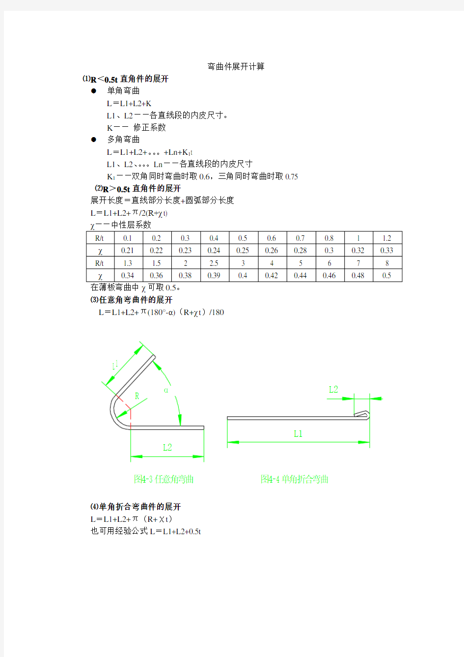 弯曲件展开计算