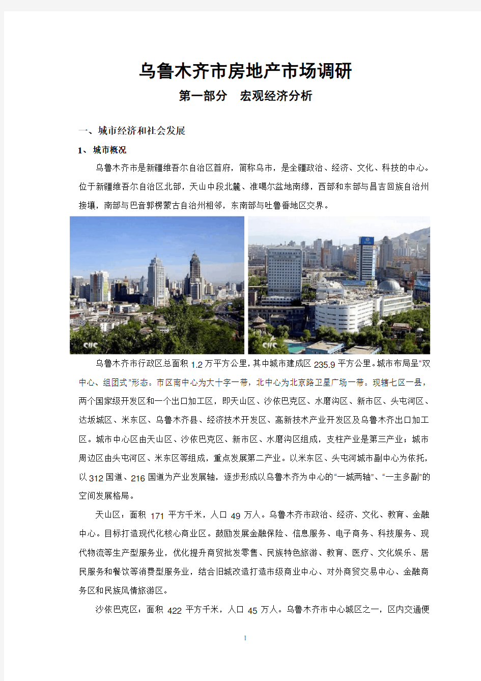 乌鲁木齐市房地产调查报告