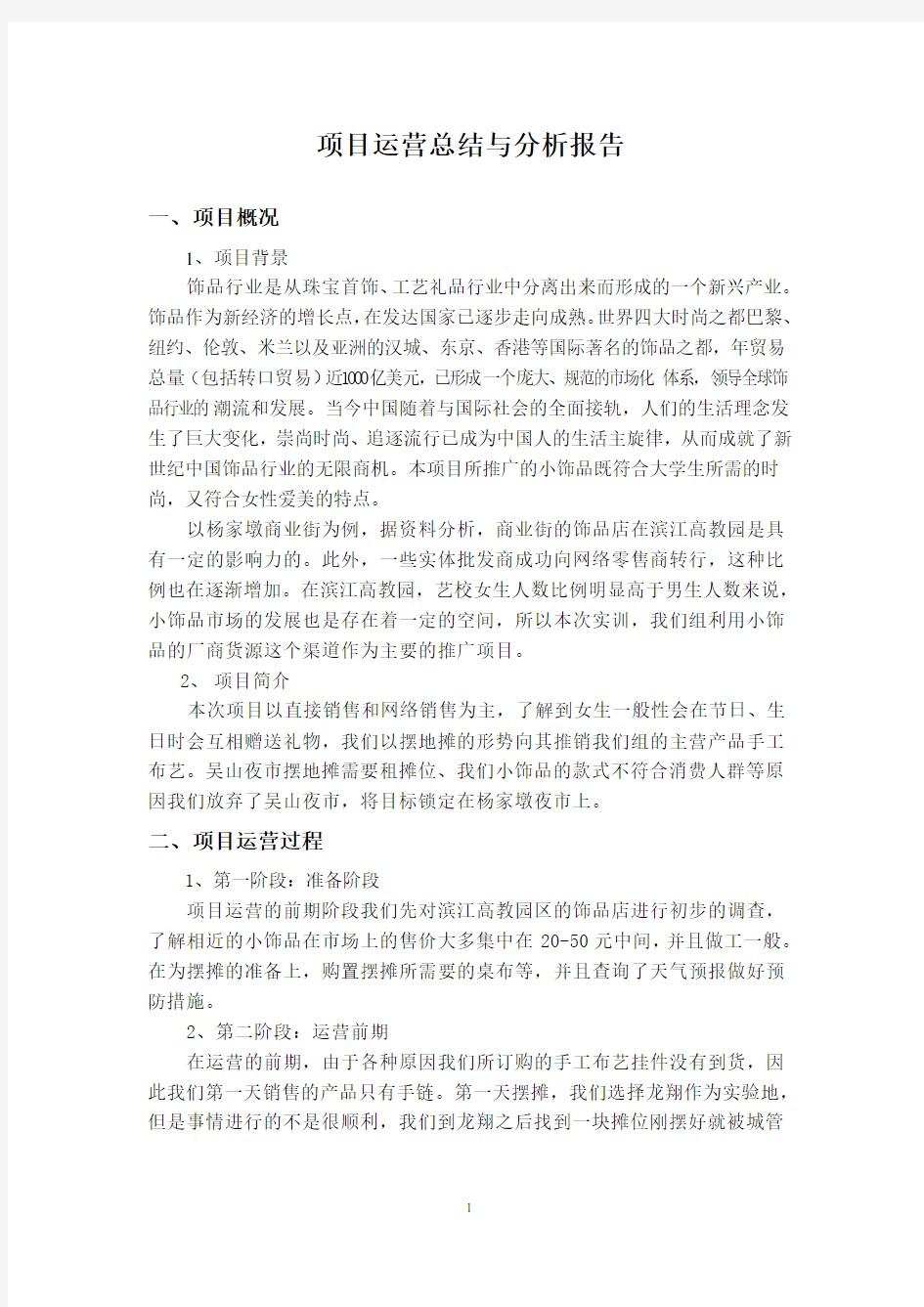 项目运营总结与分析报告