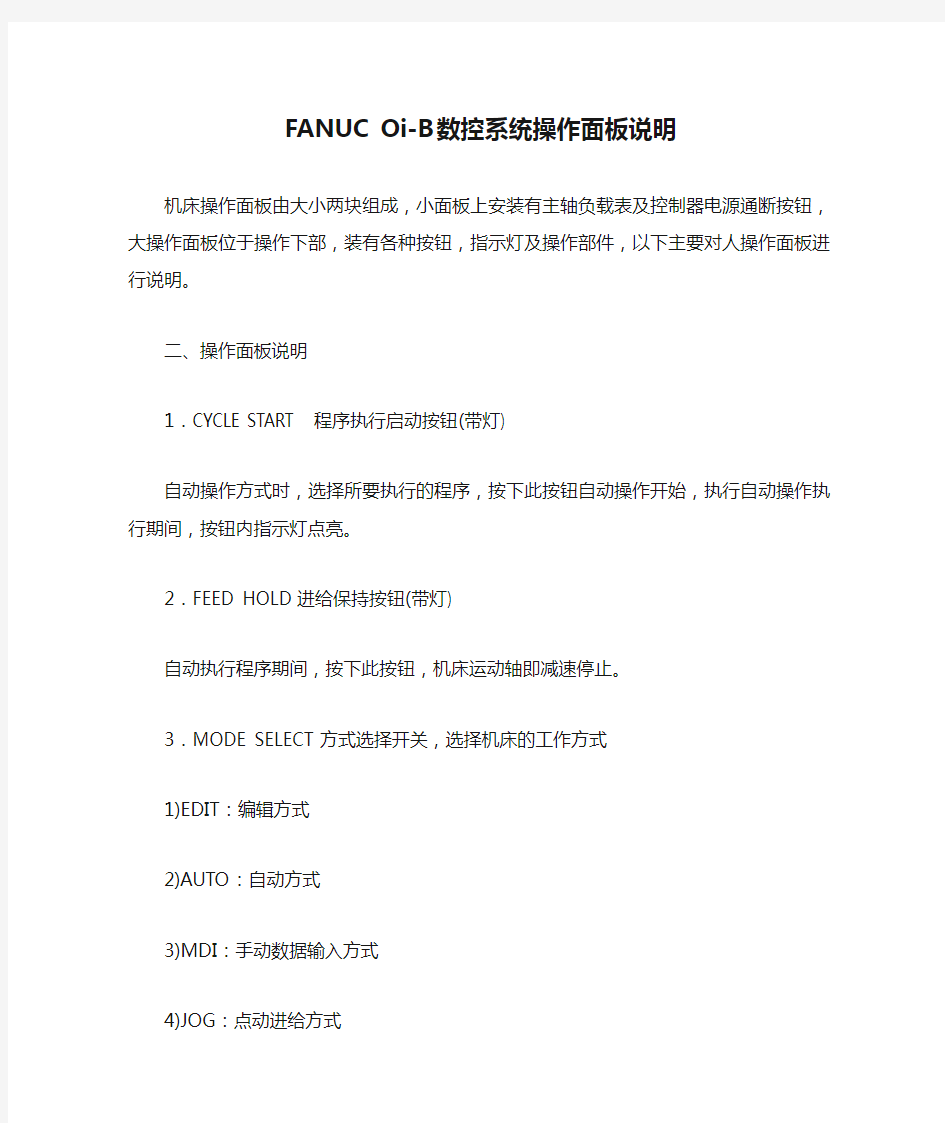 FANUC Oi-B数控系统操作面板说明
