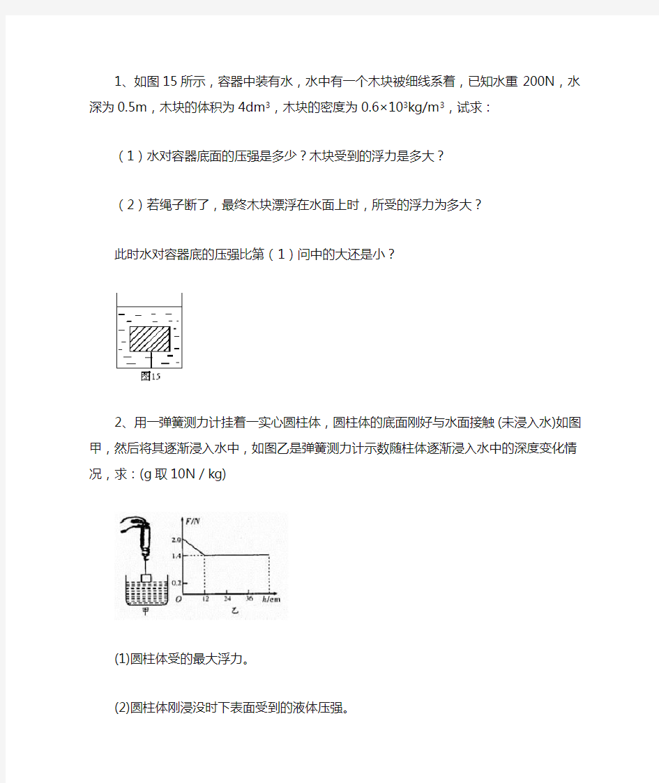 初中物理压强与浮力精选计算题