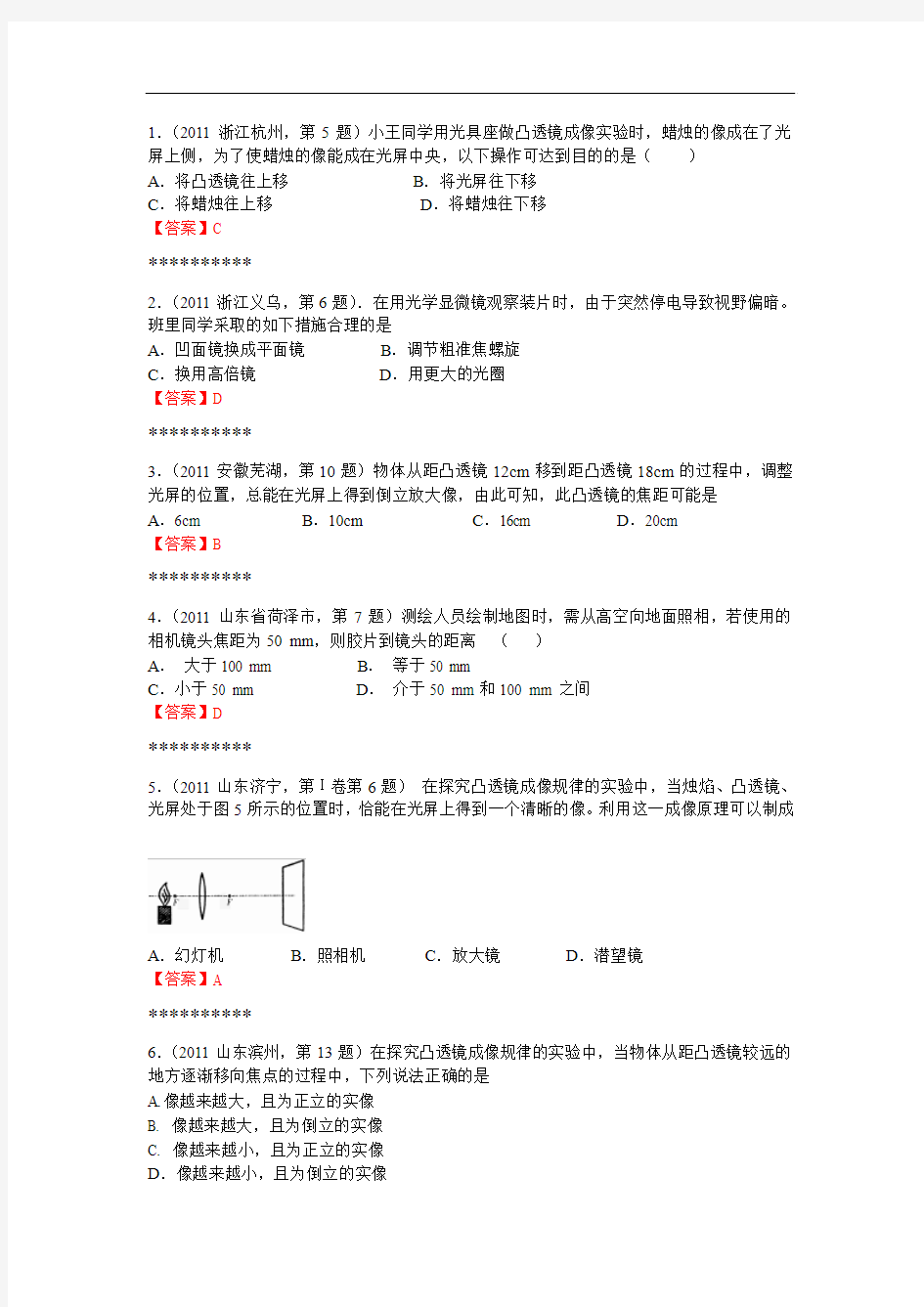 专题四：透镜及其应用