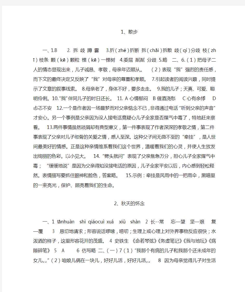 2013人教版七年级语文配套练习册答案