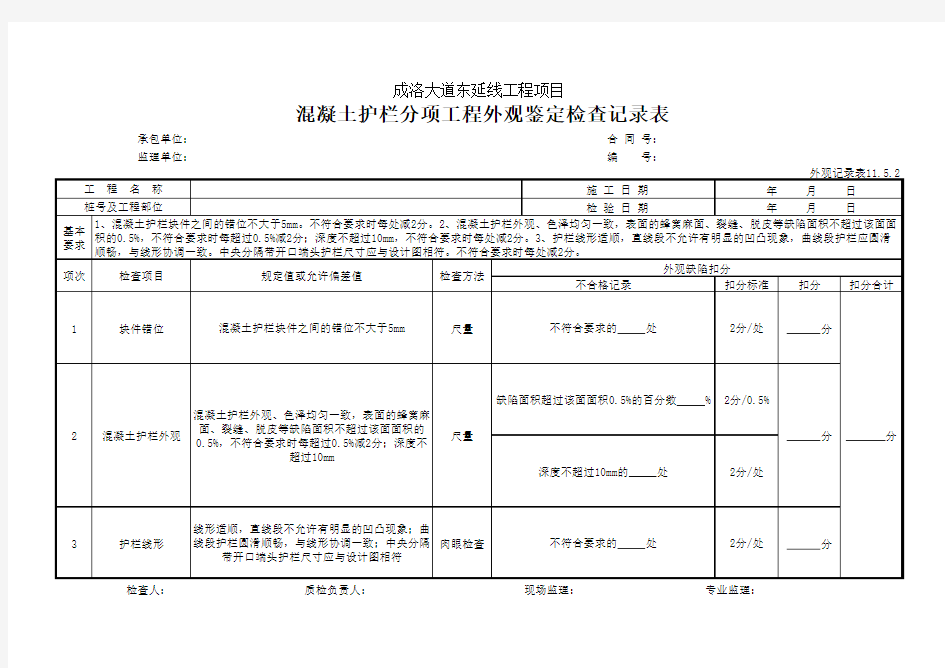 4 混凝土护栏外观鉴定检查记录表