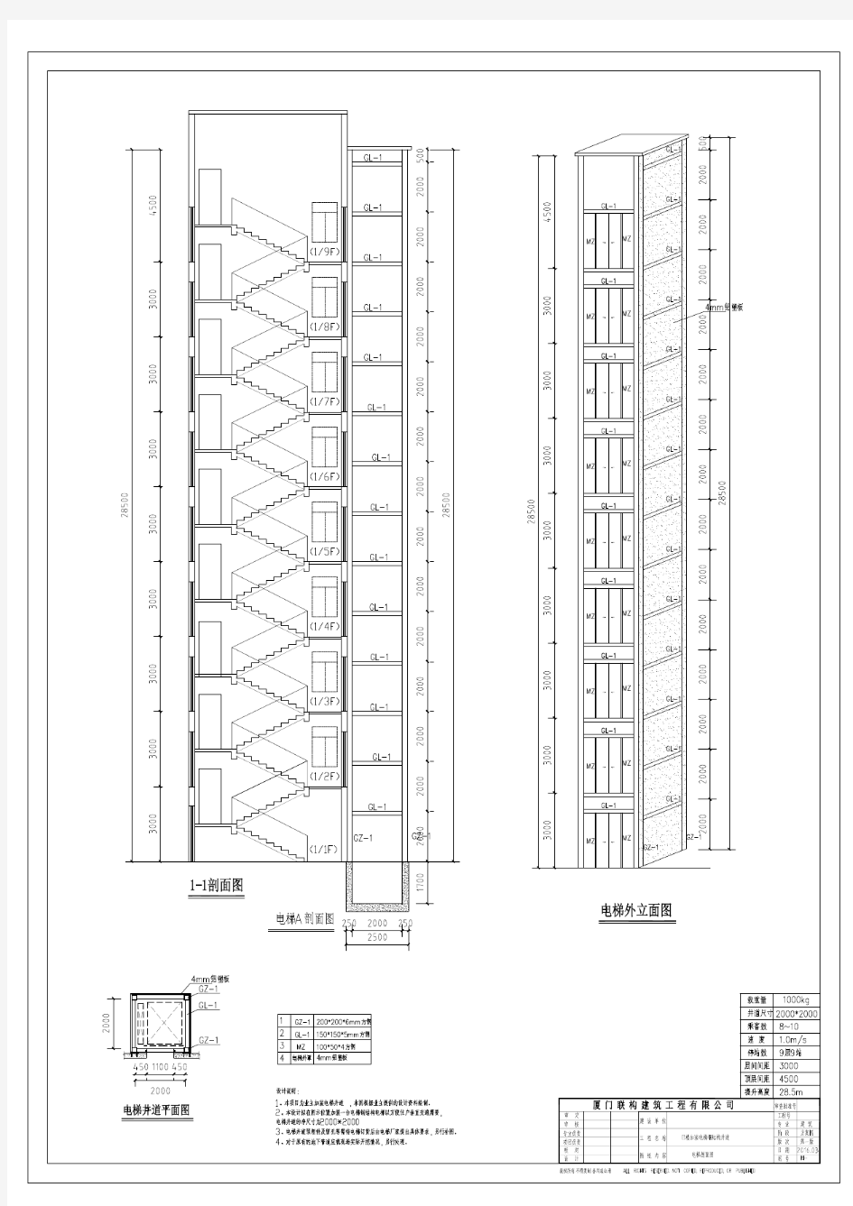 旧楼加装电梯钢结构井道方案图