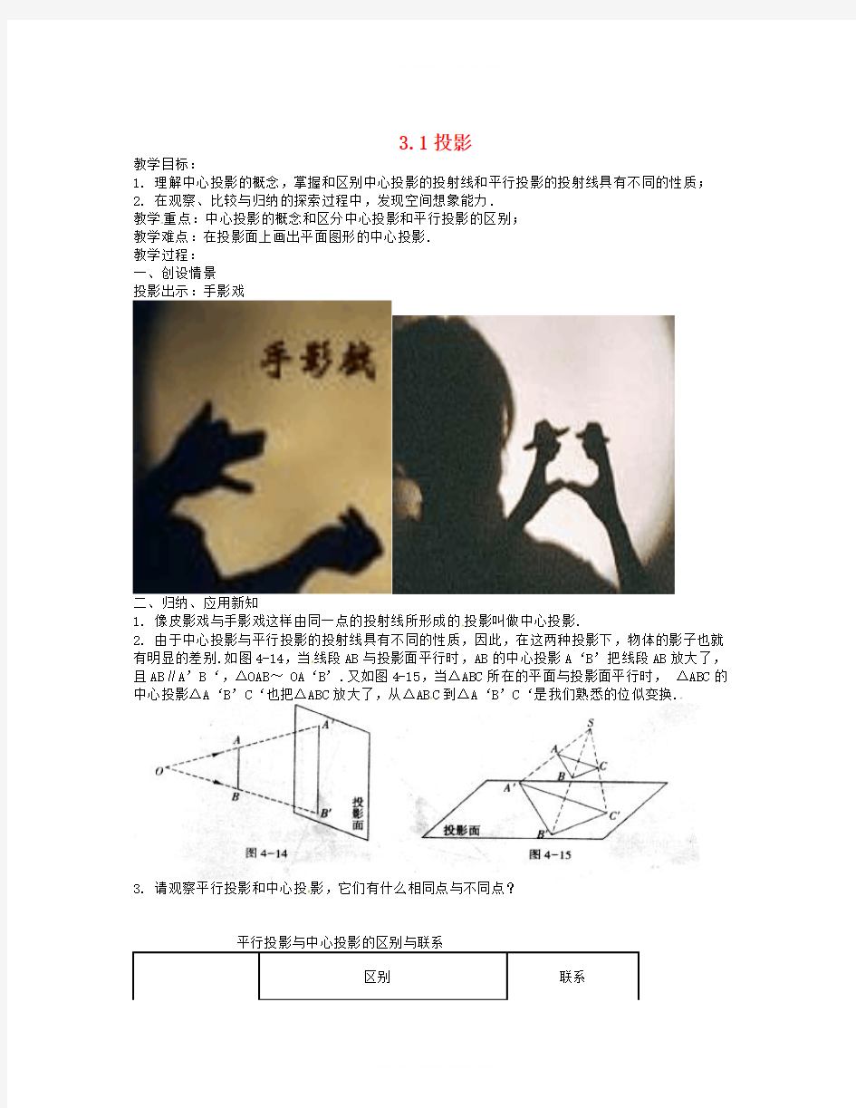 数学知识点浙教版数学九年级下册3.1《投影》word教案2-总结