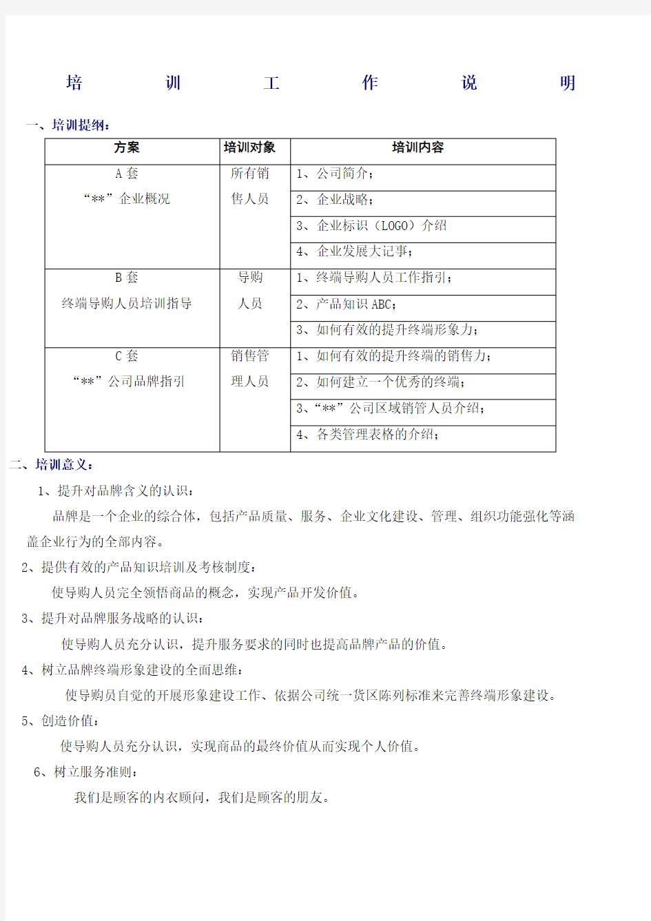 某品牌终端导购人员培训工作说明