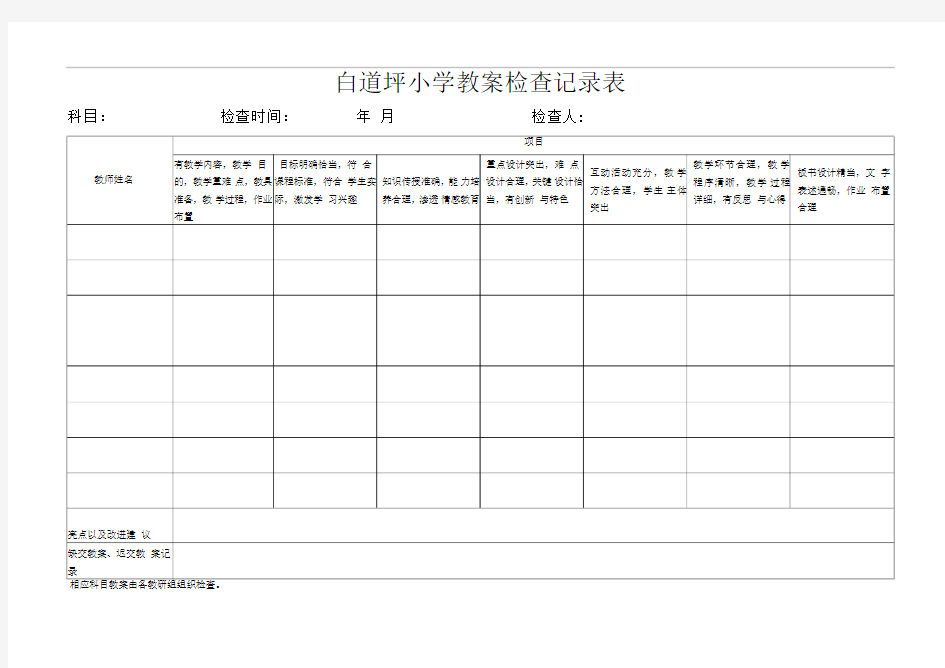 小学作业检查记录表-小学教案检查记录表精选范本