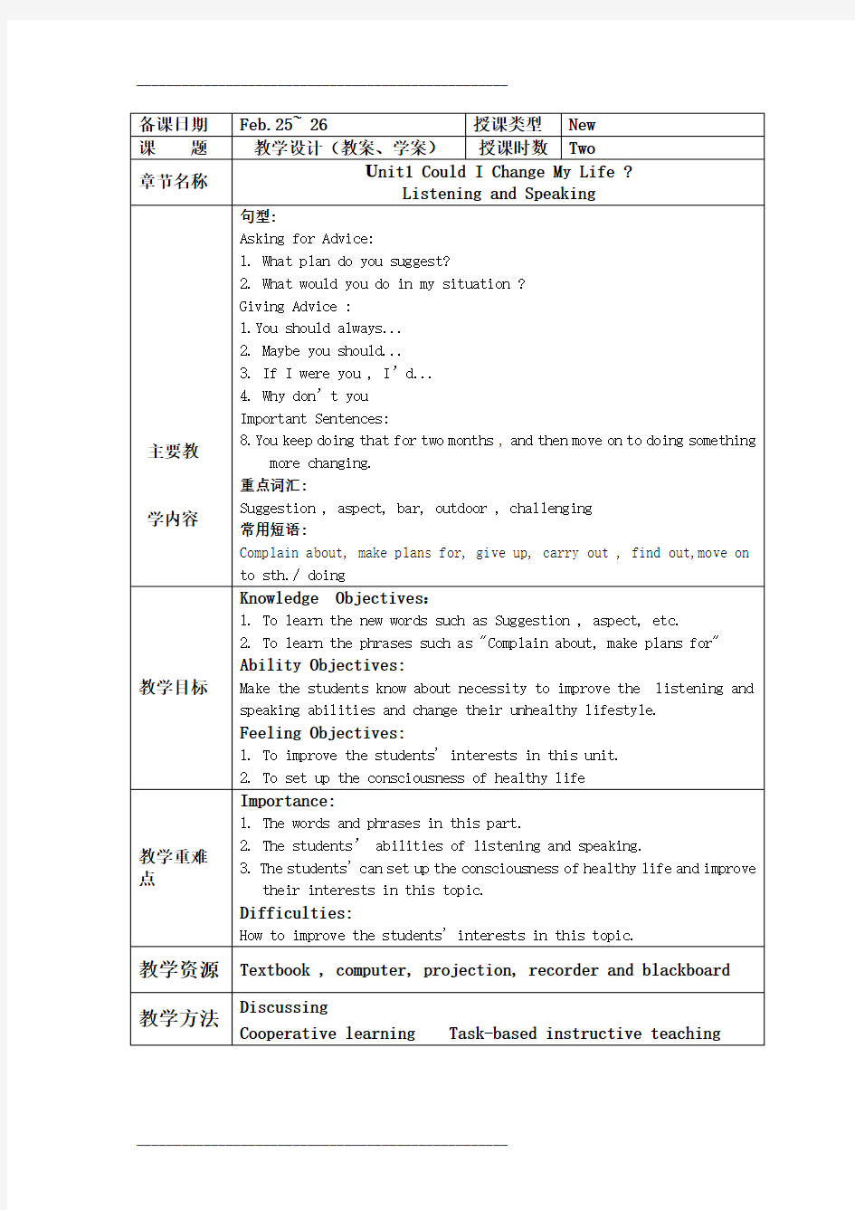 高二英语下凤凰职教集体备课电子教案 unit 1