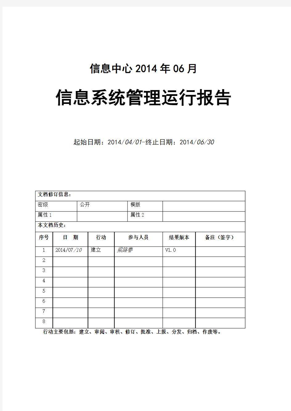 信息中心系统运行维护报告模板概要