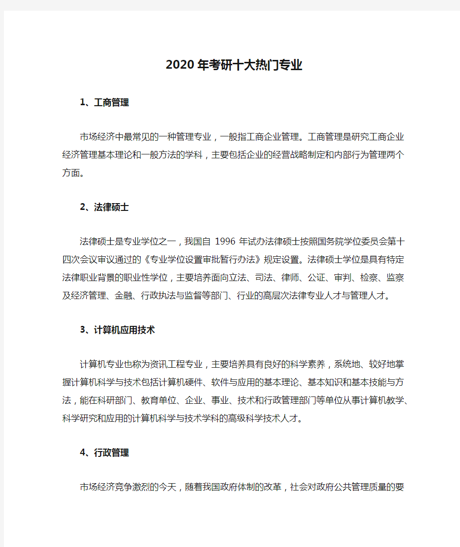 2020年考研十大热门专业