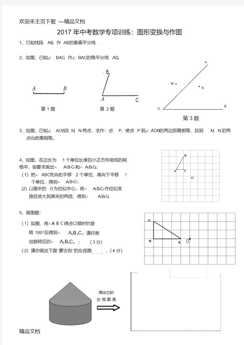 最新中考数学专项训练作图题