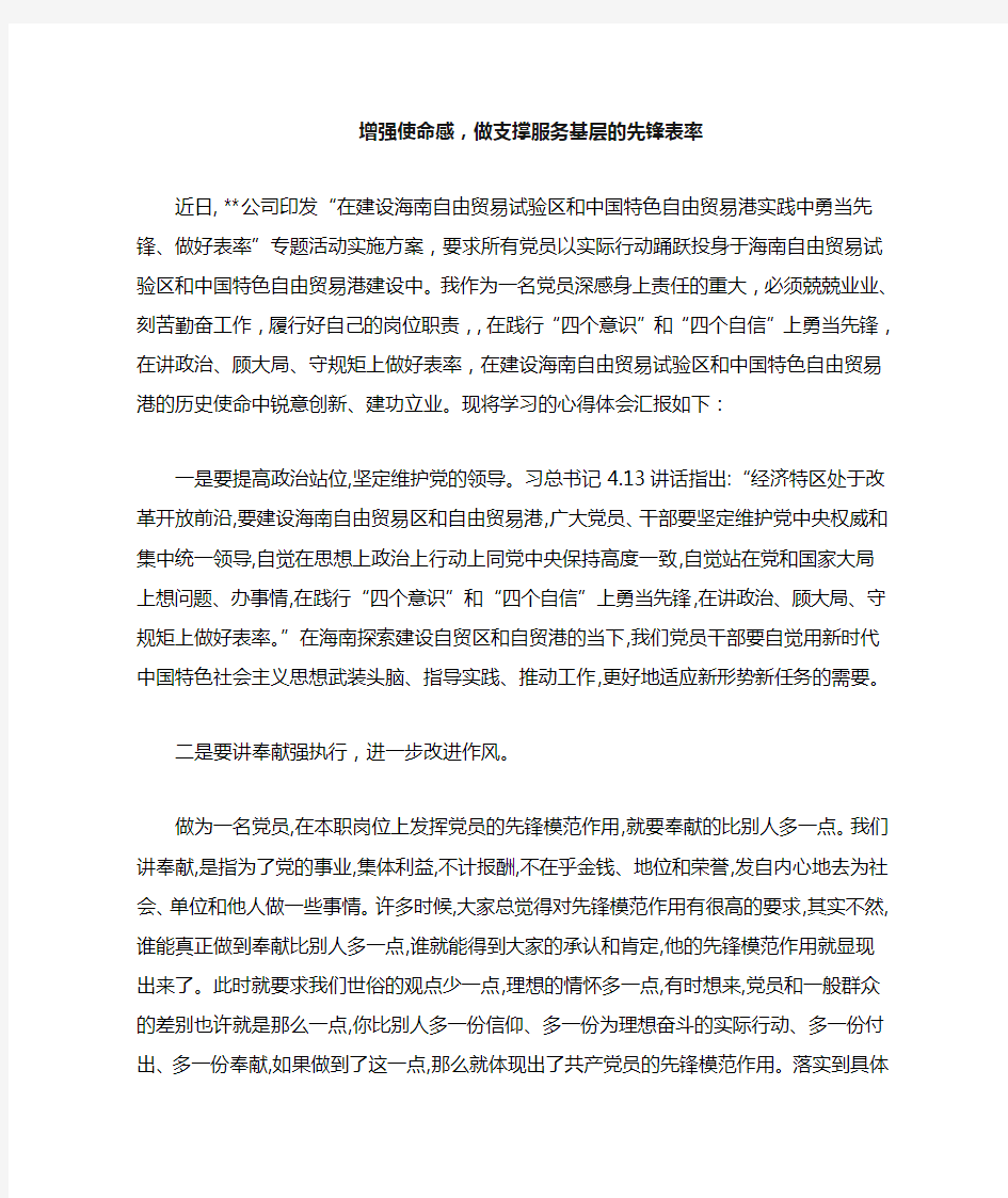 当先锋作表率活动学习心得体会