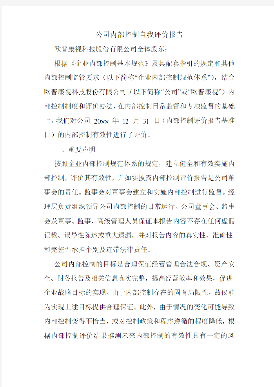 公司内部控制自我评价报告.doc