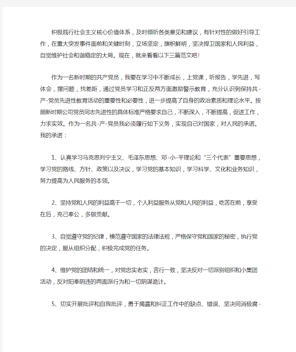 个人党员承诺书范文