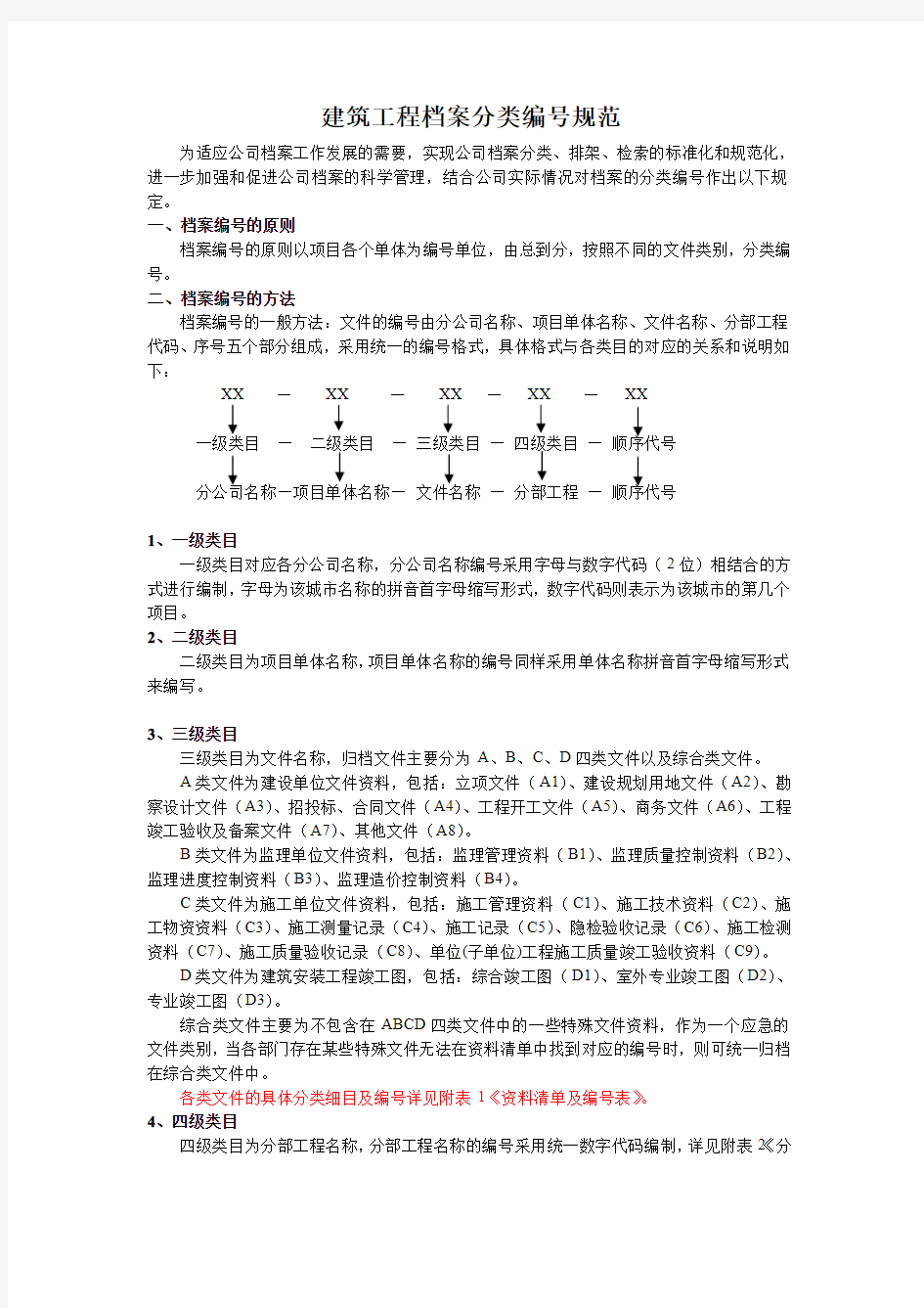 建筑工程档案分类编号规范