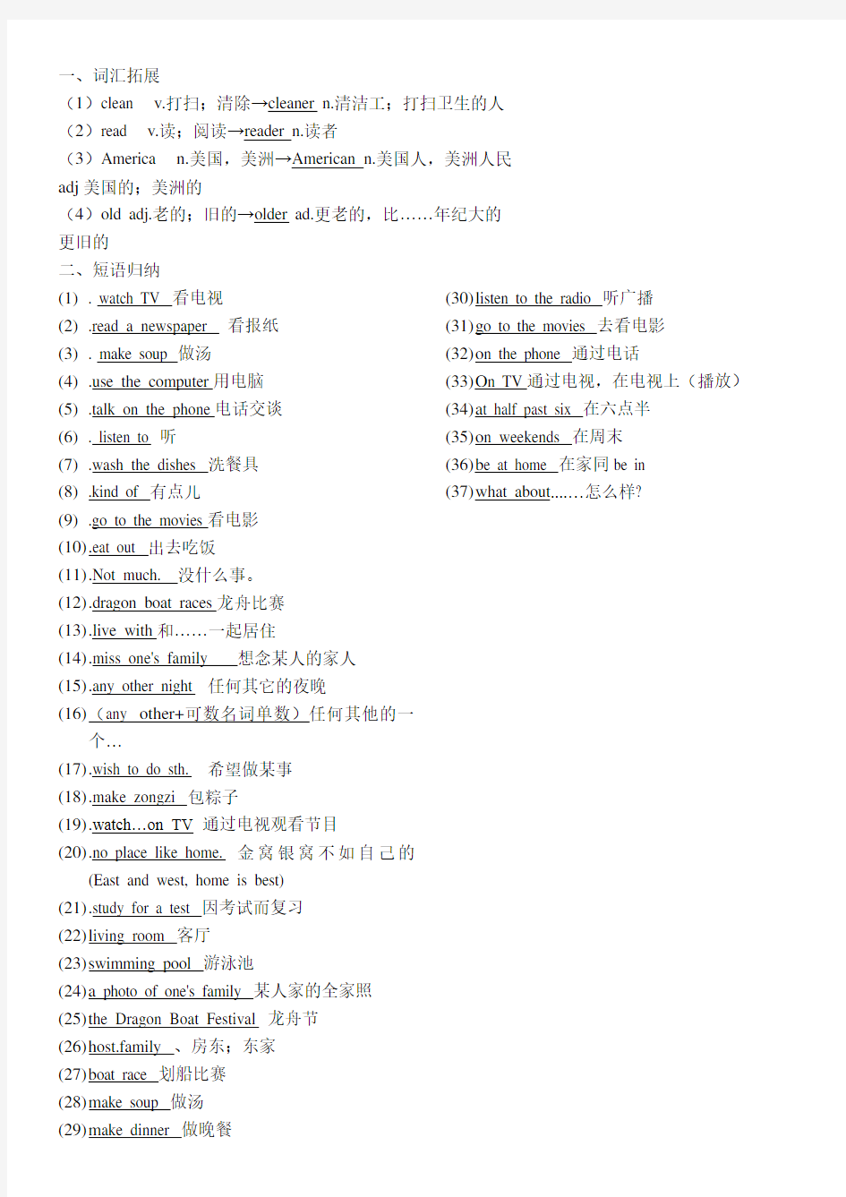 人教版七年级下册英语6单元知识点总结及练习题