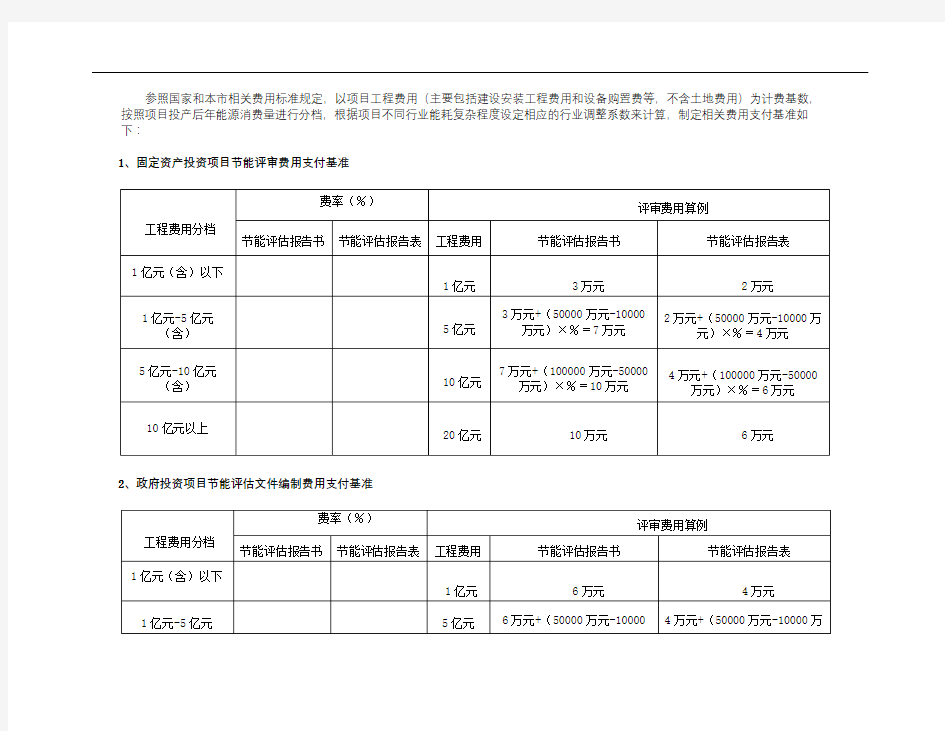上海节能评估报告收费标准