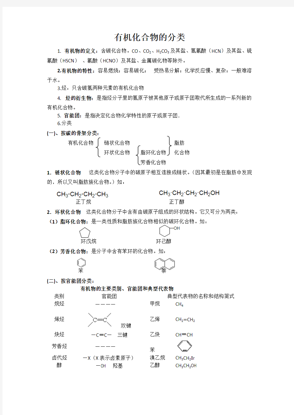 (完整版)有机化合物的分类知识点