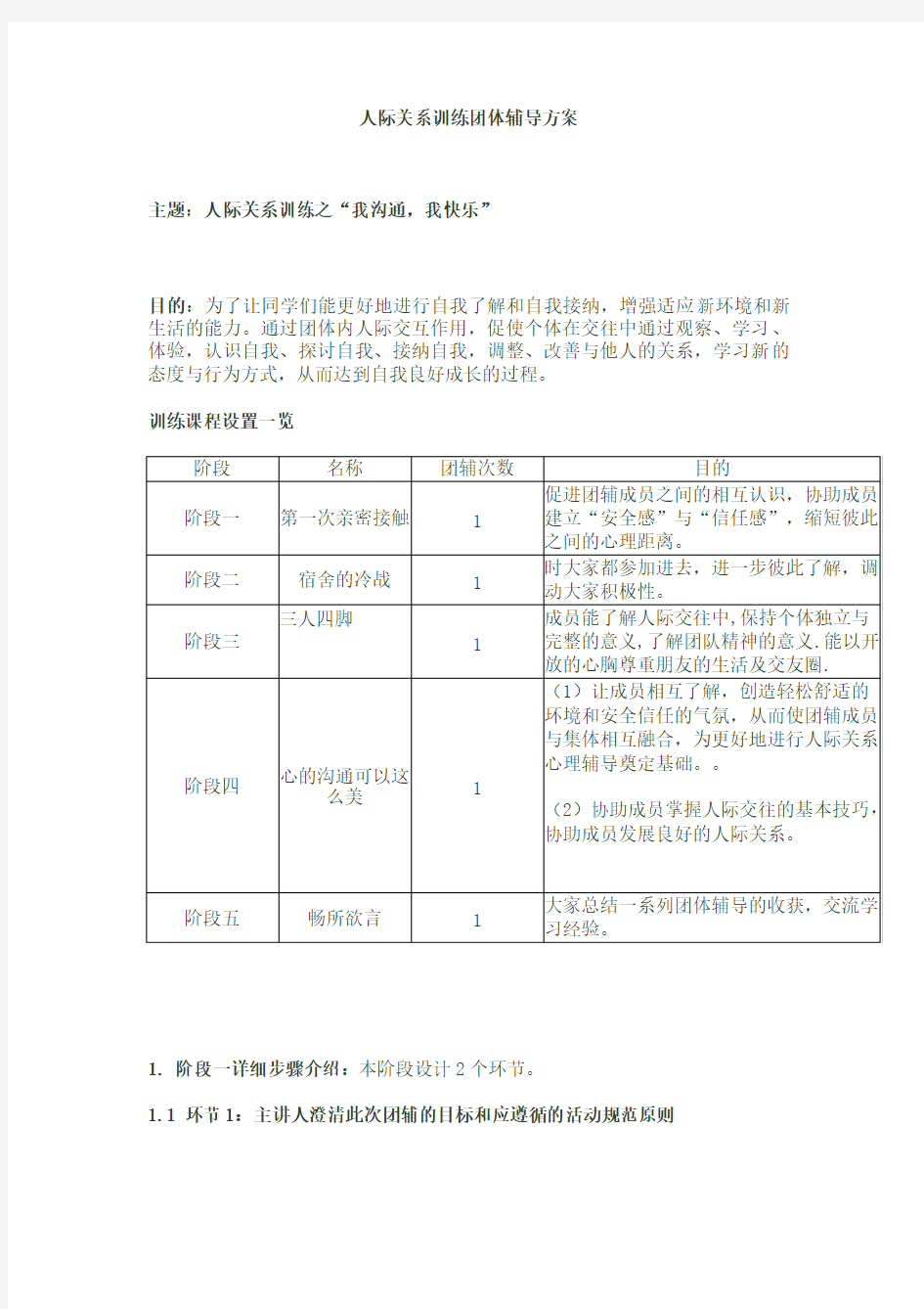 人际关系训练团体辅导方案解读