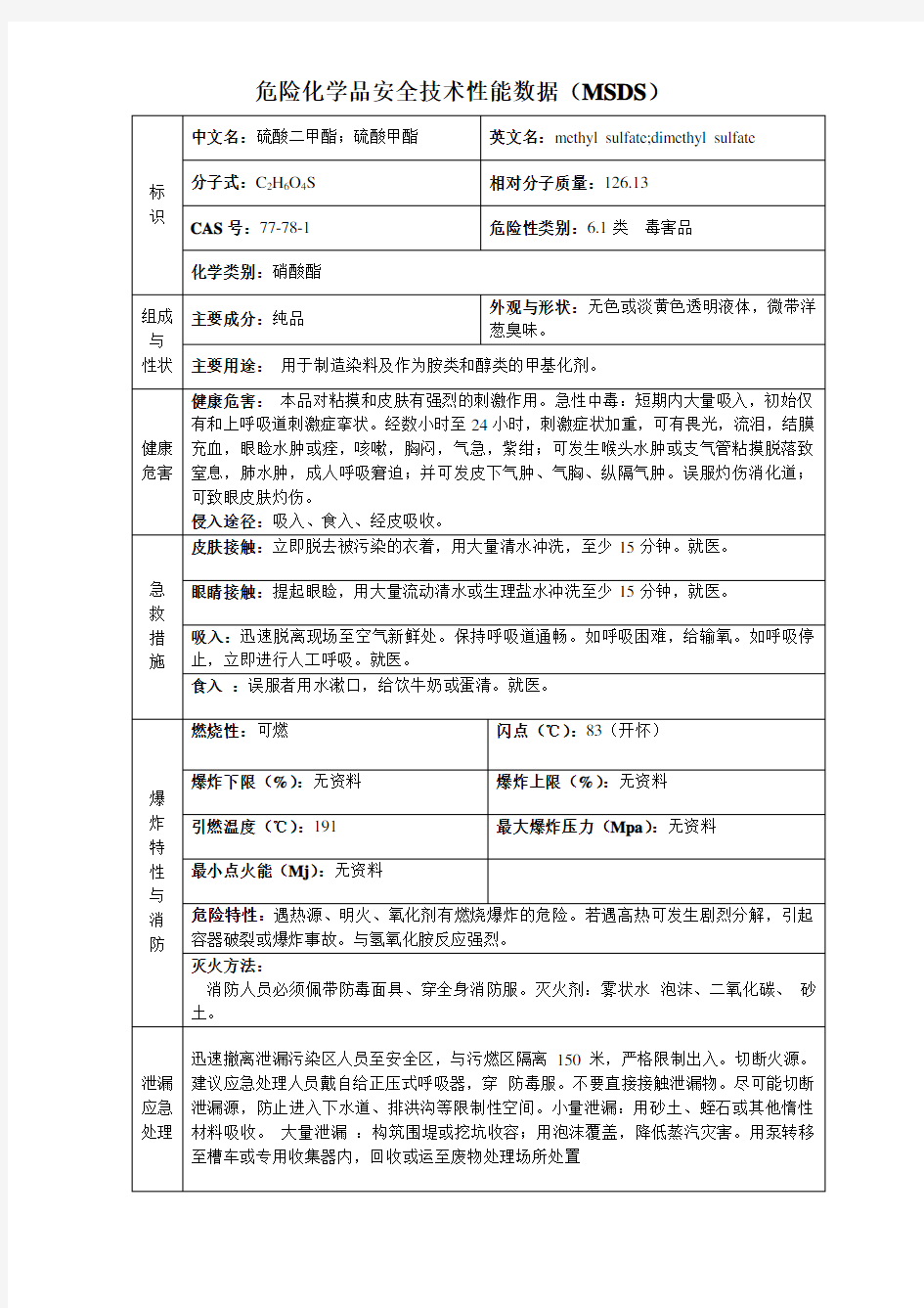 硫酸二甲酯(MSDS)