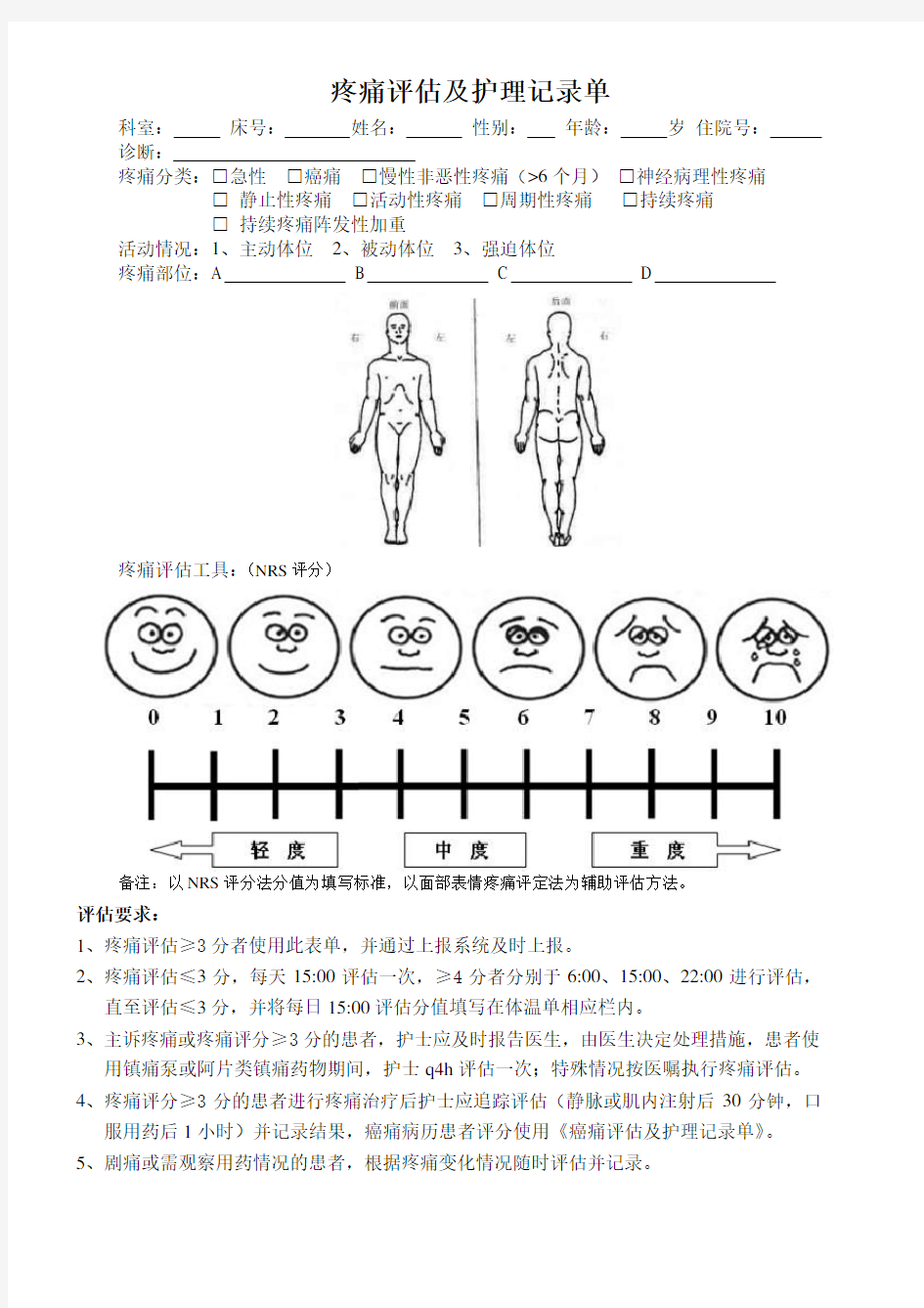 疼痛评估及护理记录单