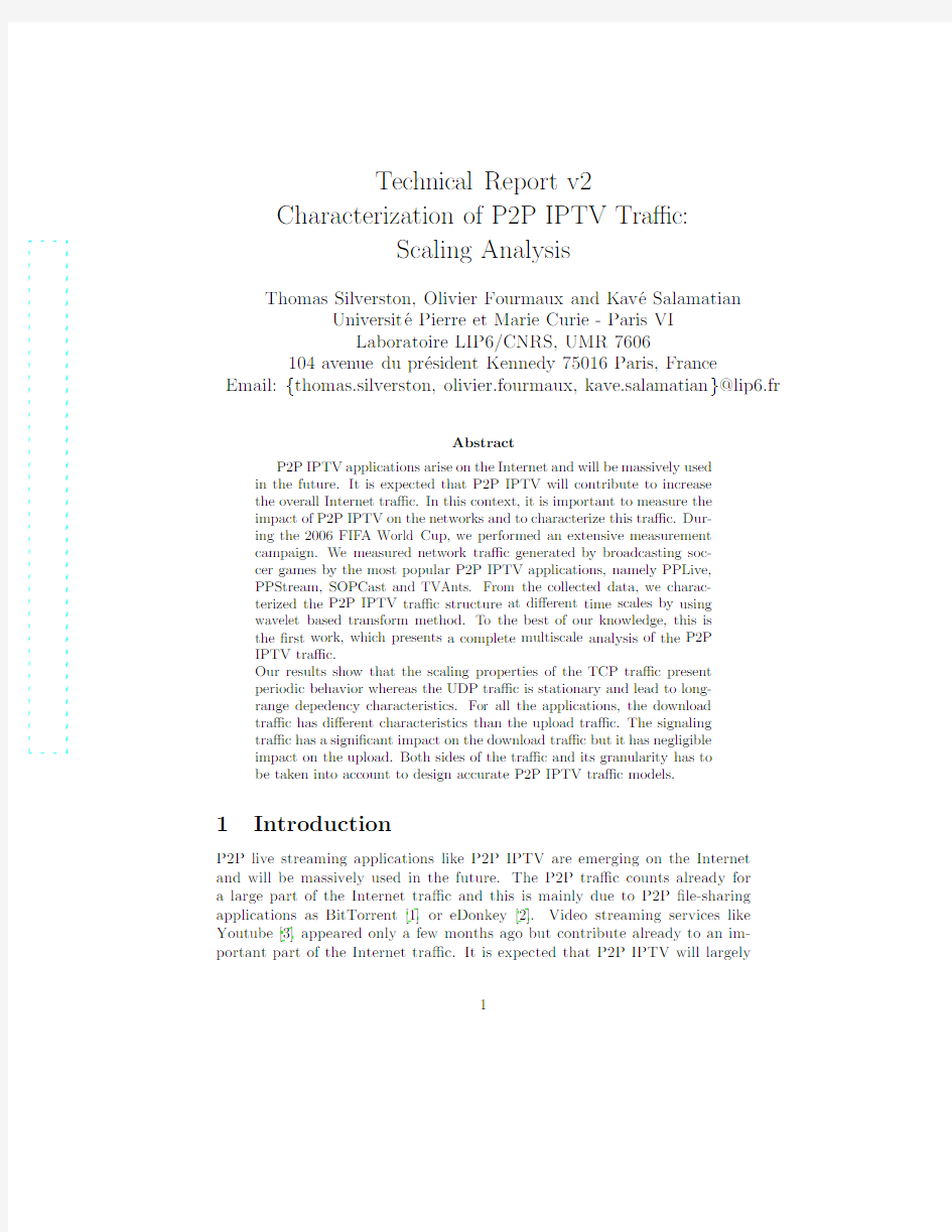 Characterization of P2P IPTV Traffic Scaling Analysis