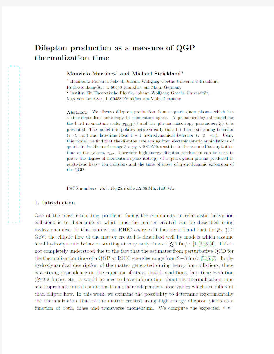 Dilepton production as a measure of QGP thermalization time