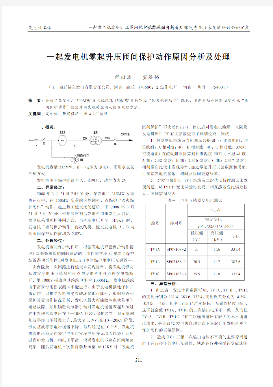 75一起发电机零起升压匝间保护动作原因分析及处理2