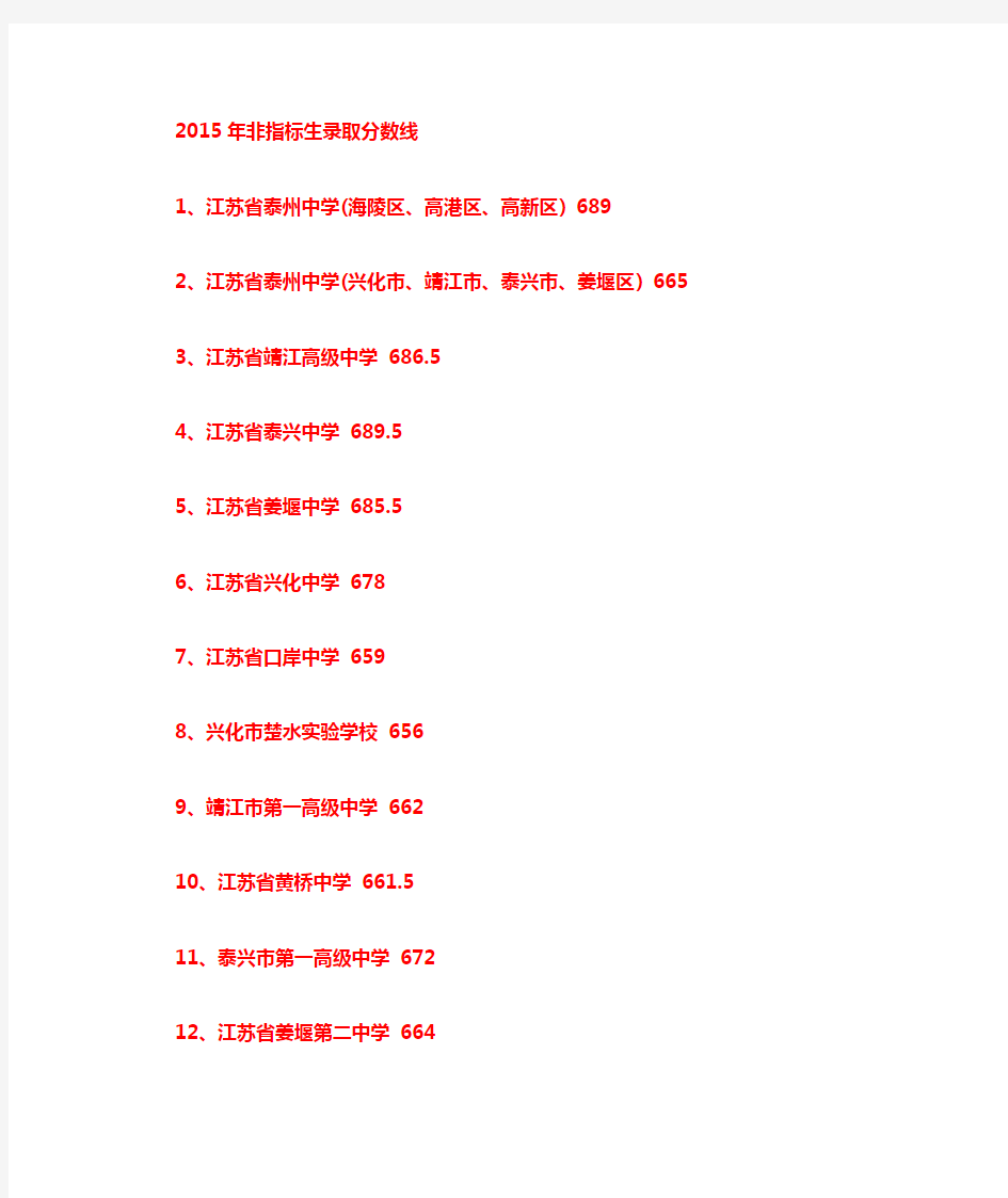 2015年泰州各学校高考情况统计数据2015-7-15